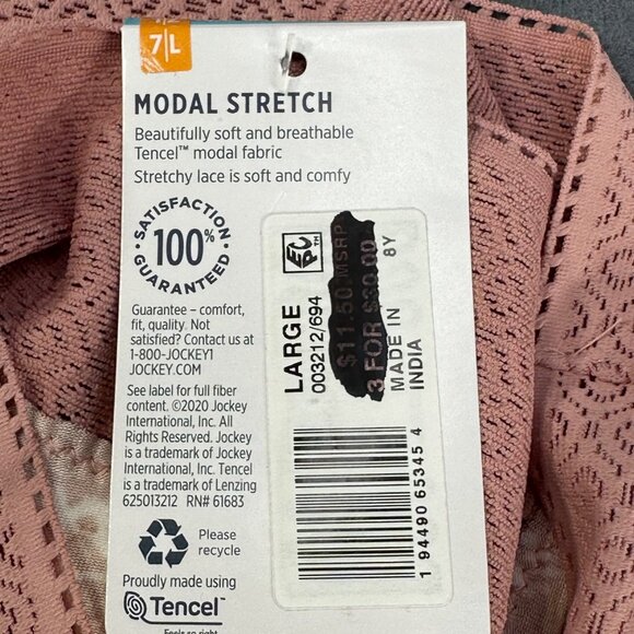 Jockey Women's Sz Large 7 Panty Thong Soft Touch Lace Waistband Floral Pink New - Picture 4 of 9